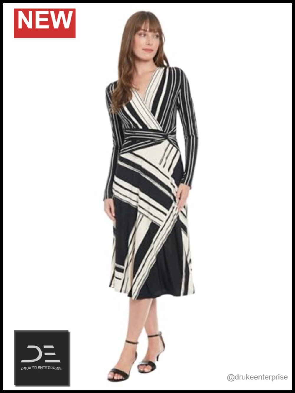 Surplice V-Neck Long Sleeve Twist Waist A-Line Midi Cocktail Dress